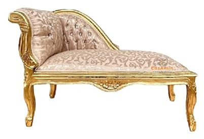 CasAmin Home & Living Französische Sitzbank im Louis-Stil Kleine Longue in Beige Floraler Ottoman im Retro-Barock-Stil Für die Inneneinrichtung in Gold-Finish