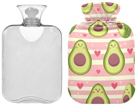 Niedliche lustige Avocado-Wärmflasche mit Bezug, 2 l, wiederverwendbar, für Nacken, Schultern und Beine, Schmerzlinderung, Menstruationskrämpfe