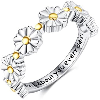 DAYLINLOVE Gänseblümchen Ring 925er Sterlingsilber I Think About You Every Daisy Daumenring Ring Schmuck Geschenk für Damen Mädchen Frauen Mutter Gänseblümchen Liebhaber(8)