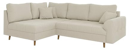 S-Style Möbel Sofa Couch Ecksofa Eckcouch L Form 231 x 161 x 81 cm Cordstoff Freistehend Links Massivholzfüße Braun Skandinavischer Stil Milo Beige