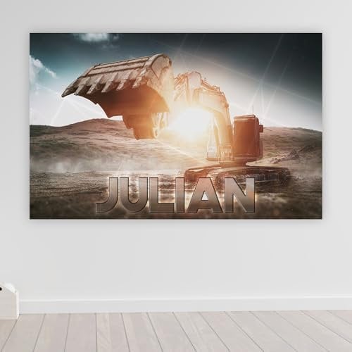 timalo® Cooles Bagger Poster personalisiert mit Namen | Bild für die Wand | Wandbild für Kinder Jungen mit Baustelle Kinderzimmer Deko | child009-B120xH61cm