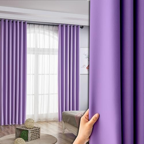NINGBAI Blickdichte Vorhänge mit Ösen Gardinen 80 x 220 cm Isolierend Kälteschutz Sonnenschutz Modern Schlaufenschal/Ösenschal Vorhang für Wohnzimmer, Lila