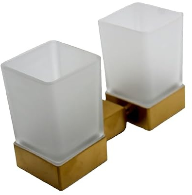 Housler® Accessori da bagno quadrati in ottone spazzolato (oro) (Sq.BB.DOUBLE TUMBLER)