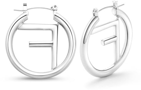 Mitte Creolen Silver,316L Edelstah Silber CC Ohrringe für Frauen,Buchstabe F Ohringe Damen,Wasserfest Hypoallergen Hoop Earringe for Women,Dupes,Ideal Geschenk für Frauen,Mode Schmuck