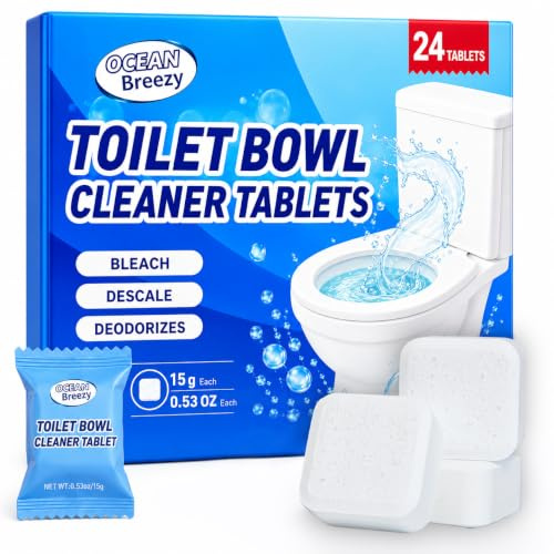 OceanBreezy Toilet Bowl Cleaner Tablets, 24 Pack, Bleach Formula | Slow-release toilet cleaning tablets for routine bowl care; helps reduce stains and odours; suitable for septic systems