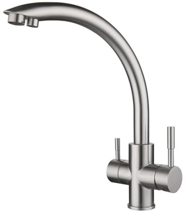 3 Wege Wasserhahn Küche Edelstahl Gebürstet Schwanenhals Osmose 3 Wege Hahn 360° Schwenkbar,Gebürstet
