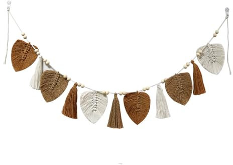 Jlnmmn 150 cm Makramee Wandbehang, Boho Deko Makramee Wandbehang, Chic Tapisserie Fransengirlande, für Wohnzimmer, Schlafzimmer, Kinderzimmer (khaki)