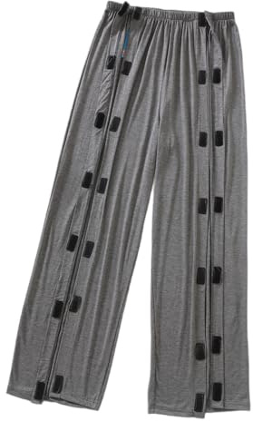 SOEDZUNG Men's Tear Away Pants for Post Surgery Bedridden Patients Soft Modal Fabric Easy Open Side Snap Incontinence Pants(Black,L)