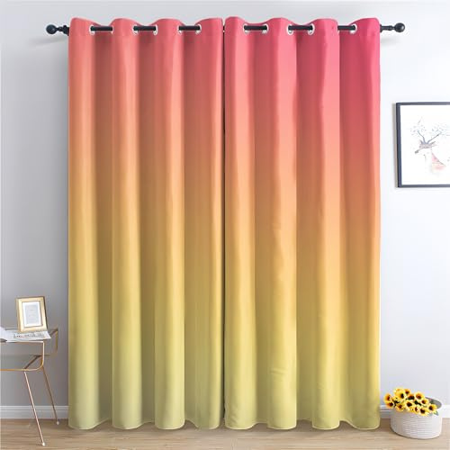 zcwl Orange Gelb Ombre Vorhänge, Farbverlauf Verdunklungsvorhänge mit Ösen, Vorhang Blickdicht für Wohnzimmer Schlafzimmer Dekoration, Gardinen mit Muster, 2er Set, 245 x 140 cm (HöhexBreite)