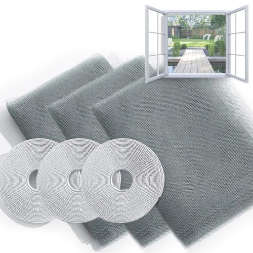 SHSMPXOY 3pcs Mosquiteras para Ventanas 150x 200cm Mosquitera para Ventana Autoadhesiva Contra Red Anti -Insectos y Moscas Recortable al Tamaño Deseado Cortada a Medida sin taladrar ni atornillar Gris