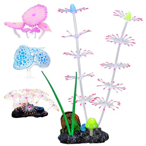 Sbshiouu 4 piezas de corales para plantas acuáticas y peceras ornamentales de aspecto natural, decoración de color fluorescente para acuarios y paisajes