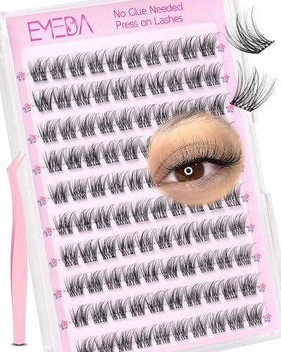 EMEDA 8mm Self Adhesive Eyelashes Natural Looking Self-Adhesive Lash Clusters Pre Glued Eyelashes Clusters Kit Short Auto Adhesive Cluster Lashes No Glue Needed (8mm)