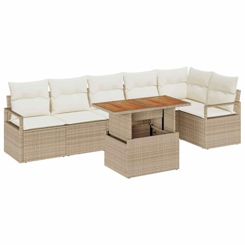 vidaXL Garten-Sofa-Set 7 STK. Beige Poly Rattan
