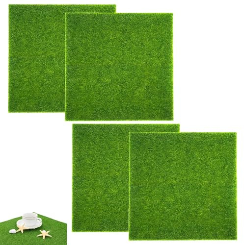 YSHODGU 4 Stück Kunstrasen, 15 x15cm Rollrasen Künstlich Simulation Rasen, Künstliche Moos Deko, Miniaturgarten Rasen, Moos DIY Dekorationen, für Miniatur-Ornament, Garten, Puppenhaus