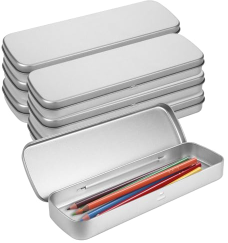 DONQTWAY Stiftebox, Silber Stifte Organizer, 4/6 Stück Blechdose mit Deckel, Kleine Metalldose für Büro- und Arbeitszimmeraufbewahrung Bleistifte und Kugelschreiber (6)