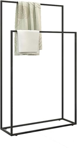 HynJGih Toallero, Soporte de Barra de Toalla de Metal Independiente, toallero for baño, toallero, toallero, Negro, 2 Niveles