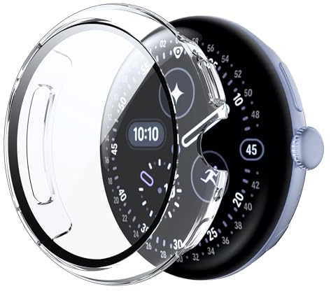Heioloo Schutzhülle für Google Pixel Watch 4 41mm Hülle mit Gehärtetem Glas, 360° Rundum Displayschutz Anti Kratzen Case Cover für Google Pixel Watch 4 41mm
