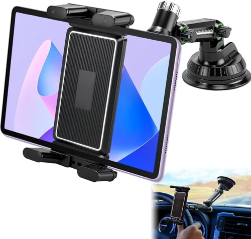 VAGCARS Soporte de tablet para coche, soporte para iPad para salpicadero y parabrisas, universal, giratorio 360°, con ventosa fuerte, para tabletas de 4,7 a 9,7 pulgadas