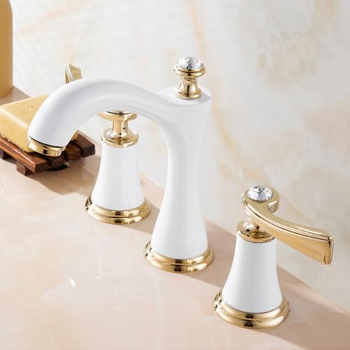 XJTNLB Grifo Lavabo Vintage Blanco Tres Agujeros Grifo Baño Lavabo con Dos Mandos Grifos para Lavabos de Baño Vintage