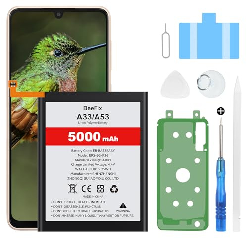 Beefix Akku für Samsung Galaxy A33 (SM-A336F), 5000mAh Hochkapazitäts-Ersatzakku für Galaxy A53 (EB-BA536ABY) mit professionellen Reparaturwerkzeugen