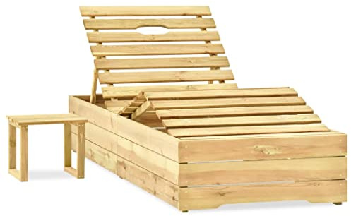 Frdhee Strandkorb, Sonnenliege mit Tisch Grün Imprägniertes Kiefernholz Saunaliege Klappbar für Balkon, Terrasse, Camping