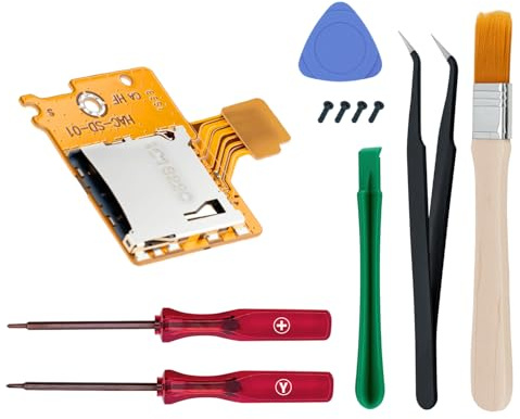 Wigearss Lecteur de Carte Micro SD de Remplacement pour Nintendo Switch HAC-001, Kit de Réparation de Carte Mémoire Micro SD, Lecteur de Remplacement, avec Kit d’Outils de Réparation