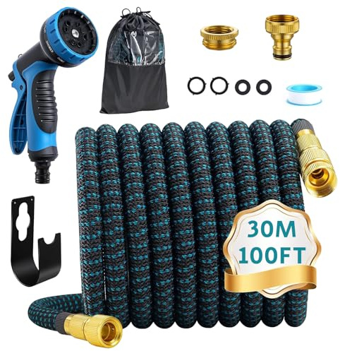 POP lina Tubo Acqua Giardino Estensibile 30m, Tubo Estensibile da Giardino con Adattatori 1/2 e 3/4, con spruzzatore a 10 funzioni, per Innaffiare, Tubo Irrigazione
