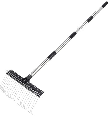 Lawn Rake Adjustable 98-160 cm - Spring Steel for Moss and Leaves, Adjustable Garden Rake Back-friendly, Professionals Leaf Rake for Lawn Care & Mulch, Metal Leaf Rake, Robust