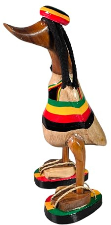Tokoindah Holzfigur Rasta-Ente, Handgeschnitzt und Handbemalt, Reggae-Stil, Mehrfarbig, Höhe 25 cm