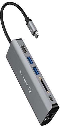 Adam Elements Casa Hub A01 USB-C HUB Aluminium, SD/SDHC Kartenleser | 1 HDMI Port mit 4K-Video Unterstützung | 1 RJ45 Ethernet Port (Gigabit) | Macbook, Macbook Pro, Type-C Phones, Grau