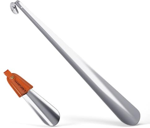 2 pc 42cm&17cm Chausse-pied - Chausse-pied acier inoxydable avec lanière en cuir - Chausse-pied Long Manche - Facile à utiliser, parfait pour le voyage (17cm&42cm)