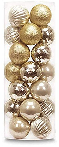 Auxo fun Weihnachtsbaumschmuck, 3,7 cm, 24 Karat bruchsicher, 4 klassische Ausführungen (glänzend, Glitzer, matt, Perlglanz) für Weihnachtsbaumdekoration goldgelb