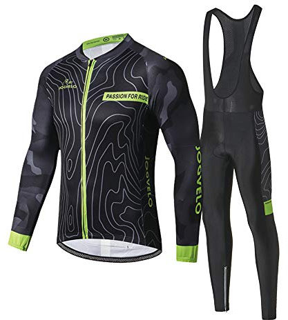 JOGVELO Maglia Ciclismo, Abbigliamento Inverno Ciclismo Set Maniche Lunghe Antivento Ciclismo Maglia + 3D Pantalone Imbottito per Uomo, XXL