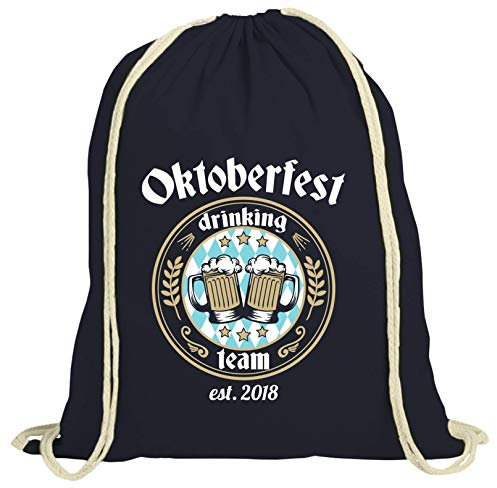 ShirtStreet Wiesn Gaudi natur Turnbeutel Rucksack Gymsac Drinking Team Oktoberfest, Größe: onesize,dunkelblau natur