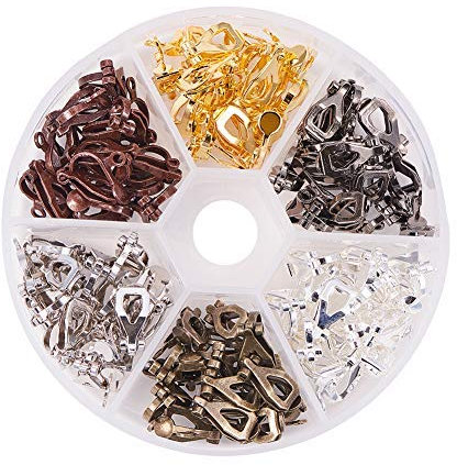 PandaHall Elite 96pcs 6 Farben Messing Clip-on Ohrring Konverter Komponente mit Easy Open Loop für nicht durchbohrte Ohren