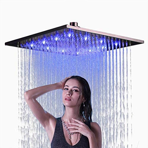 NeierThodore Bathroom LED Changing Color 16-inch Square Rainfall Shower Head Overhead Sprayer,Brushed Nickel
