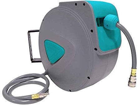 UISEBRT Avvolgitubo Aria Compressa Automatico 10m - fissaggio a muro Collegamento 1/4 180 °Girevole Grigio (10m)