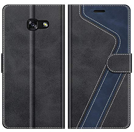 MOBESV Hülle für Samsung Galaxy A5 2017 Handyhülle, Lederhülle mit Kartenfach, Klapphülle mit Ständer, Flip Case Handytasche Schutzhülle, Modisch Schwarz