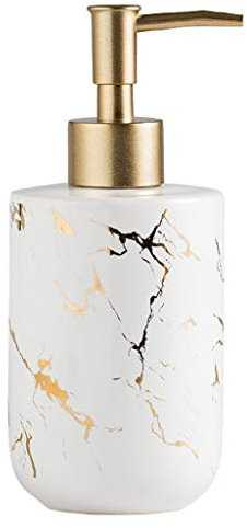 Ffshop Distributeurs de Savon et de Lotion Distributeur de Savon en céramique Distributeur de Savon en marbre Mat, Motif tête de Ressort doré (10 oz) (Color : White)