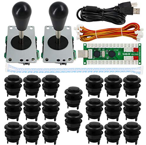SJ@JX Arcade Game 2 Player Controller DIY Kit Buttons Cherry MX Mechanical Keyboard Black Switch Matt Frosted 8 Way Fighting Joystick Zero Delay USB Encoder for PC MAME Raspberry Pi