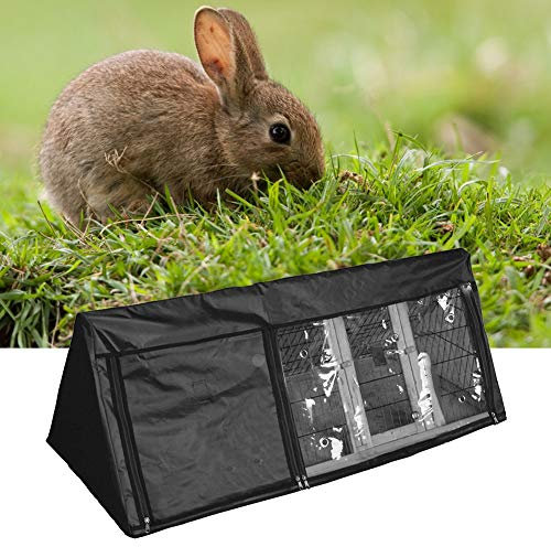 Pssopp Kaninchenstall Abdeckung 210D Oxford Triangular Staubdicht Wasserdicht Kaninchenstall Abdeckung Geflügelkäfig Zubehör Kaninchenkäfig Abdeckung für Hinterhofgarten 118x52x45cm(Schwarz)
