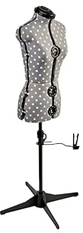 Sewing Online Verstellbare Schneiderpuppe Grau mit Punktmuster 8-Teilige | Zierlich (XS) [Größe EUR 34 bis 38]
