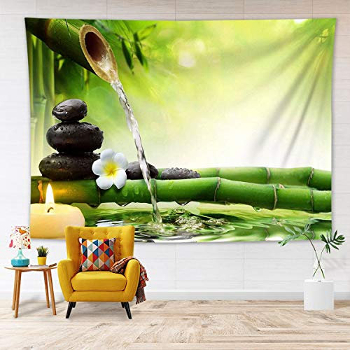 LB 200x150cm Wandteppich Zen Spa Wandtuch Weiße Orchidee und grüner Bambus Wandbehang Japanischer Garten Tapisserie für Wohnzimmer Schlafzimmer Wohnheim Wanddeko
