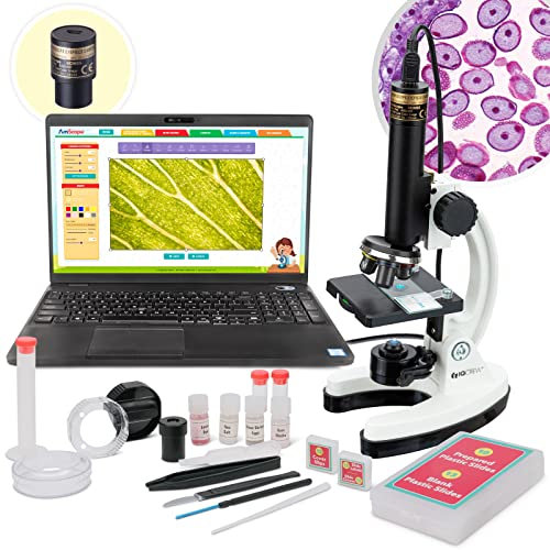 AmScope M40-K-MDM35 IQCREW di 120X 1200X Kids 85+ kit di microscopio Premium con fotocamera a colori, software interattivo adatto ai bambini, diapositive preparate e vuote e molto altro ancora