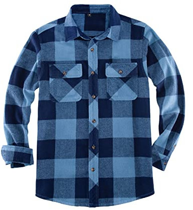 Chemise épaisse en flanelle brossée pour homme - 100 % coton, bleu/carreaux, XX-Large