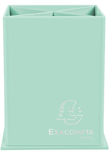 Exacompta - Réf. 67863D - 1 pot à crayons carré de 4 compartiments permettant de ranger ses outils par typologie/usage en carton Aquarel - Dimensions 85x85x110 mm - Couleur Vert pastel