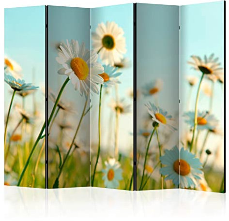 murando - Paravent Raumteiler Innen Natur 225x172 cm 5-teilig Einseitig Raumtrenner Trennwand Holz Room Divider Mobiler Sichtschutz Spanische Wand Raum Abtrennung Gänseblümchen b-C-0471-z-c