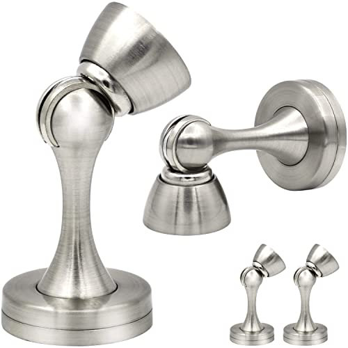 Door Stoppers, Magnetic Door Stop Stainless Steel Soft Catch Door Stopper Magnetic Wall Floor Mount Brushed Nickel Magnetic Door Holder Catch Heavy Duty Magnetic Doorstops 4 Pack, Silver