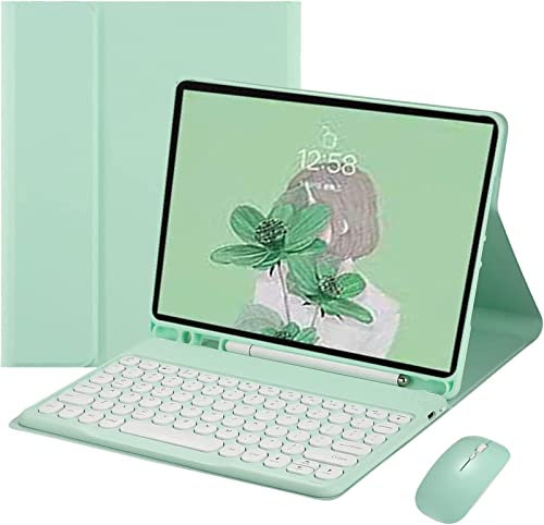 XLAHD Funda con Teclado para iPad Mini De 5.ª Generación, Mini 4 con Ratón, Teclado De Color Bonito, Tecla Redonda Retro, Colores Caramelo, Teclado Desmontable Bluetooth, Funda Mini 5 (Verde Menta)