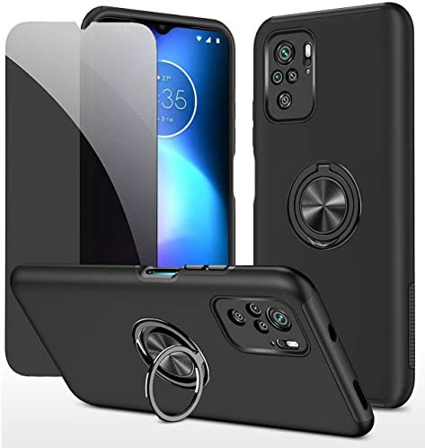 Dechyi Sichtschutz hülle für Redmi Note 10S / Redmi Note 10 4G Schwarz Handyhülle mit Anti-Spähen Displayschutzfolie mit Ringhalterung stoßfest, Kratzfest strapazierfähig Schutzhülle